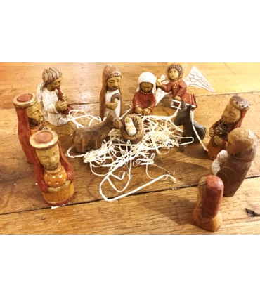 Crèche petits santons de bois- boîte carton