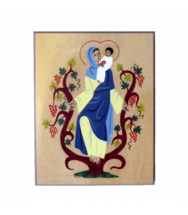 Plaque bois  - Vierge à la Vigne 10.5 cm x 13.5 cm