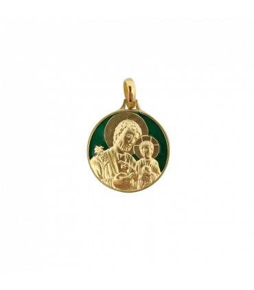 Médaille St Joseph laiton émail vert