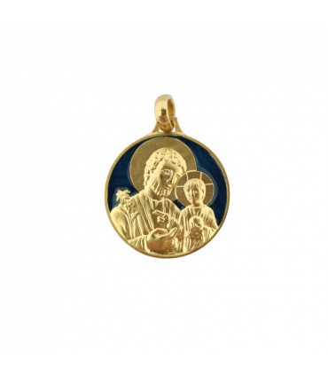 Médaille St Joseph laiton bleu azur