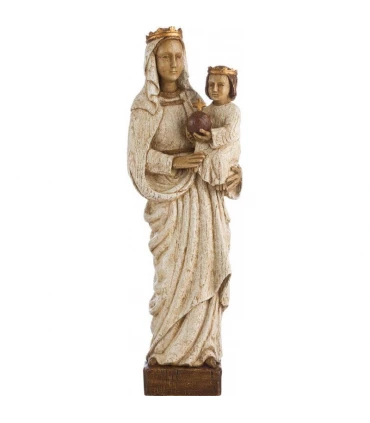 Grande statue de 50cm de la Vierge Marie Reine en dolomie - Robe blanche