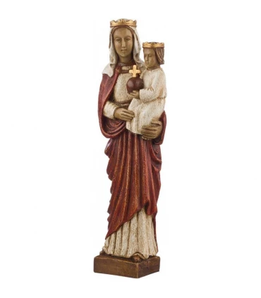 Statue de la Vierge Marie Reine en dolomie de 28cm - Manteau rouge