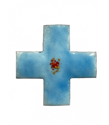Croix grecque émaillée - bleu ciel
