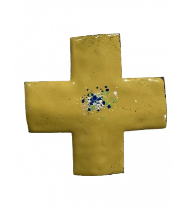 Croix grecque émaillée -jaune