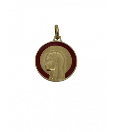 Médaille vierge bretonne18 mm laiton doré émail rubis