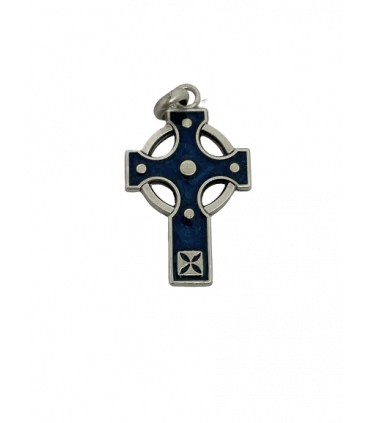 Médaille croix celte argent émail bleu azur