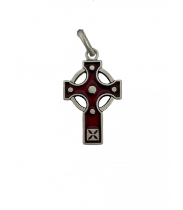 Médaille croix celte argent émail rubis