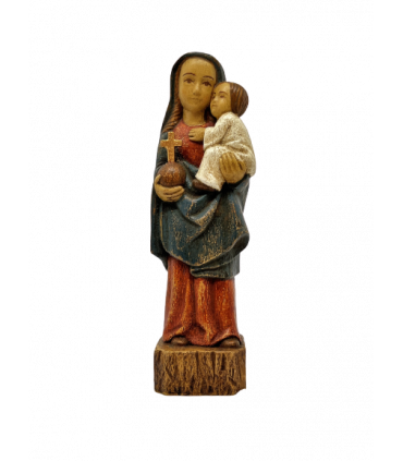 Vierge espagnole en bois de 13cm - Robe rouge et manteau bleu