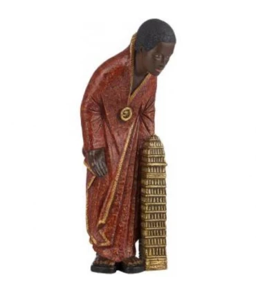 Mage Melchior africain robe rouge de 39cm - Crèche de Mougères