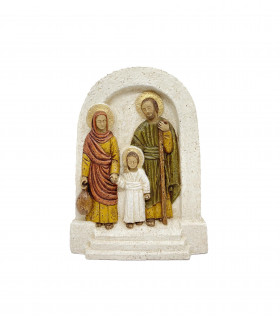 Bas-relief Sainte Famille en dolomie - blanc rouge vert - 18.5cm