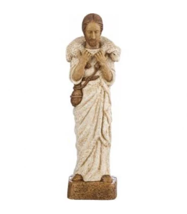 Statue Bon pasteur en dolomie de 39 cm - Robe blanche